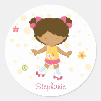 Schattigee kleine rollerskater meisje gepersonalis ronde sticker