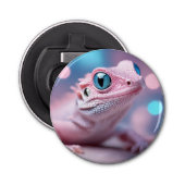 Schattigee kleine roze hagedis met grote blauwe og button flesopener (Voorkant)