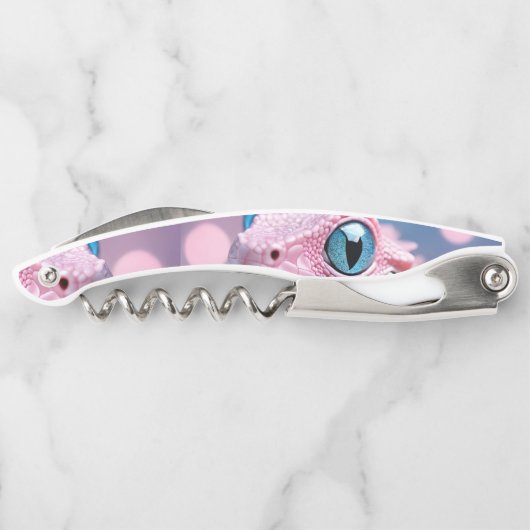 Schattigee kleine roze hagedis met grote blauwe og kurkentrekker (Achterkant)