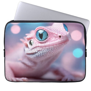Schattigee kleine roze hagedis met grote blauwe og laptop sleeve