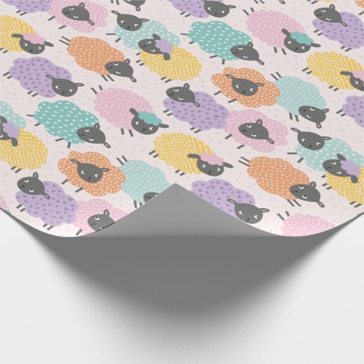 Schattigee Kleine Schaap roze lila munt sinaasappe Cadeaupapier (Hoek)