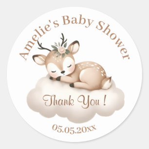 Schattigee kleine slapende herten Baby shower dank Ronde Sticker