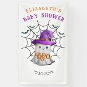 Schattigee kleine spook en spinnenweb BOO baby sho Spandoek (Verticaal)