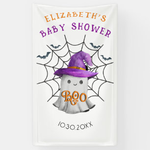 Schattigee kleine spook en spinnenweb BOO baby sho Spandoek