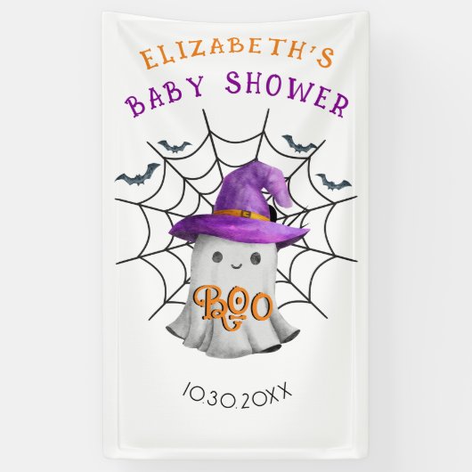 Schattigee kleine spook en spinnenweb BOO baby sho Spandoek (Verticaal)