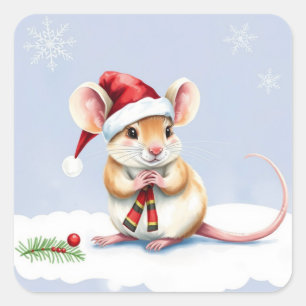 Schattigee kleine vakantie muis kerst vierkante sticker