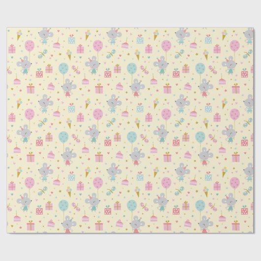 Schattigee Kleine Verjaardag Muis met geschenken t Cadeaupapier (Vlak)