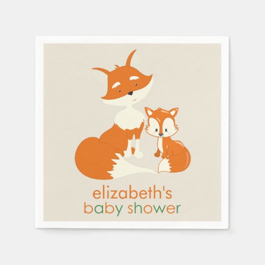 Schattigee kleine vos en moeder Baby shower Papier Servetten (Voorkant)