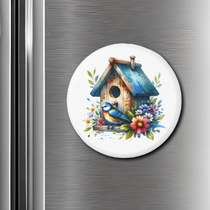 Schattigee Kleine Waterverf Vogelhuis en Vogel Magneet