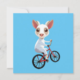 Schattigee kleine witte geit op een fiets kaart