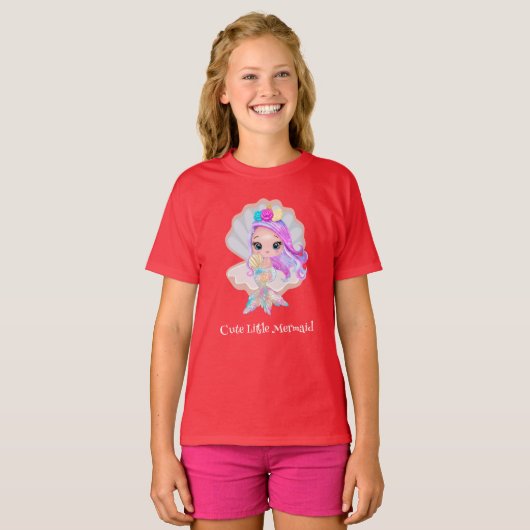 Schattigee kleine zeemeermin regenboog kleurrijke t-shirt (Voorkant volledig)