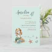 Schattigee kleine zeemeerminuitnodiging kaart (Staand voorkant)