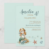 Schattigee kleine zeemeerminuitnodiging kaart (Voorkant / Achterkant)