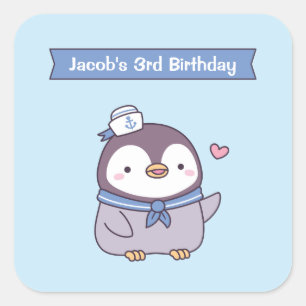 Schattigee kleine zeiler pinguïn doedel kinderen v vierkante sticker