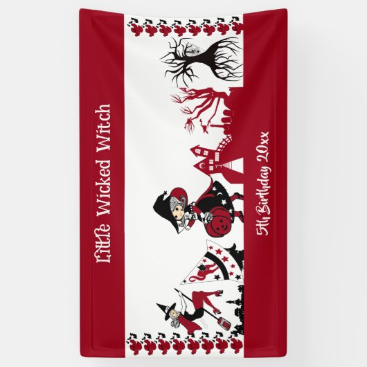 Schattigee kleine zwervende heks Halloween wit roo Spandoek (Verticaal)