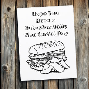 Schattigee kleurplaat met Sub Sandwich Pun