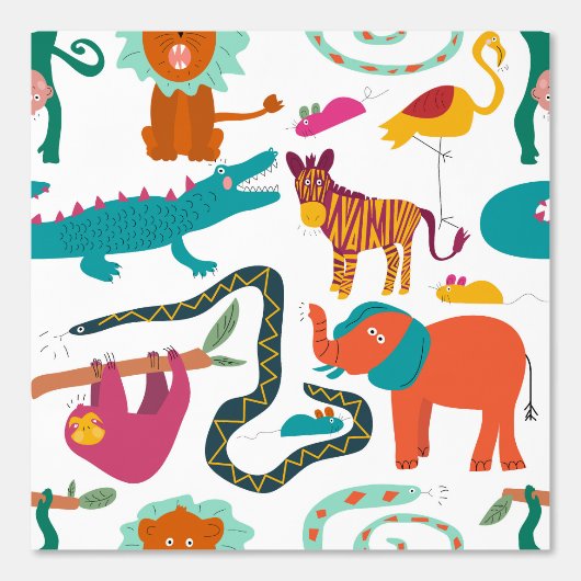 Schattigee kleurrijke Abstracte Dieren Kinder Patr Behang (Voorkant)