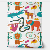 Schattigee kleurrijke Abstracte Dieren Kinder Patr Behang (Afrollen)