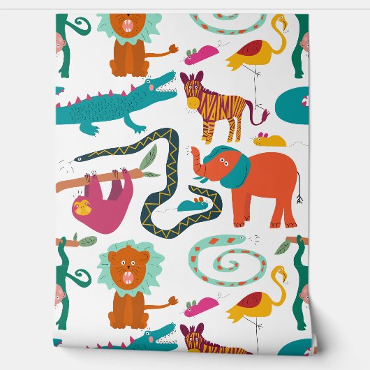 Schattigee kleurrijke Abstracte Dieren Kinder Patr Behang (Afrollen)