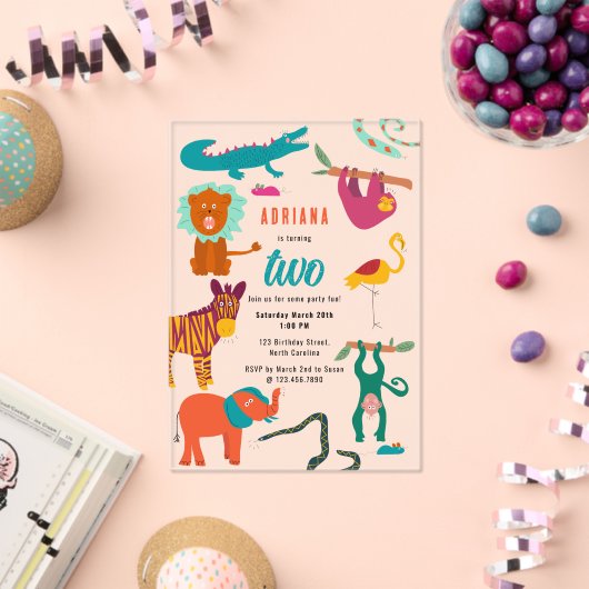 Schattigee Kleurrijke Abstracte Dieren Kinderen Ve Acryl Uitnodigingen (Insitu (Viering))