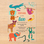 Schattigee Kleurrijke Abstracte Dieren Kinderen Ve Acryl Uitnodigingen (Voorkant)