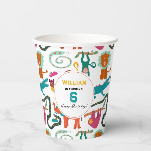Schattigee Kleurrijke Abstracte Dieren Kinderen Ve Papieren Bekers (Voorkant)