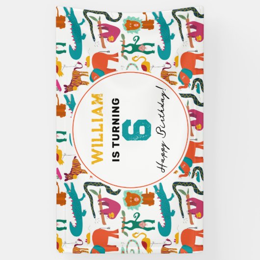 Schattigee Kleurrijke Abstracte Dieren Kinderen Ve Spandoek (Verticaal)