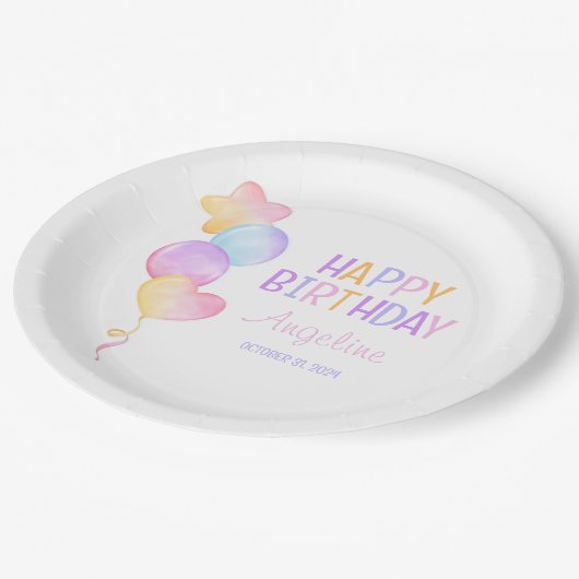 Schattigee Kleurrijke Ballon Kids Verjaardag Papieren Bordje (Gekanteld)