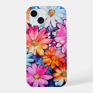 Schattigee Kleurrijke  Bloemenkunst iPhone 15 Hoesje