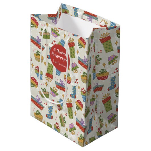 Schattigee Kleurrijke Cadeaus Kerst Gift Bag Medium Cadeauzakje (Voorkant Gekanteld)
