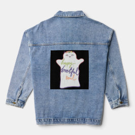 Schattigee Kleurrijke Cartoon Geest met Tekst Denim Jacket