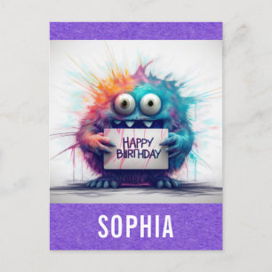 Schattigee kleurrijke Cartoon Monster Happy Birthd Briefkaart