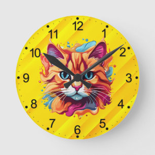 Schattigee kleurrijke Cat Face-87002 Ronde Klok