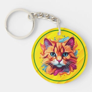 Schattigee kleurrijke Cat Face-87002 Sleutelhanger