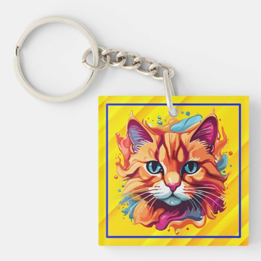 Schattigee kleurrijke Cat Face-87002 Sleutelhanger (voorkant)