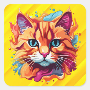 Schattigee kleurrijke Cat Face-87002 Vierkante Sticker