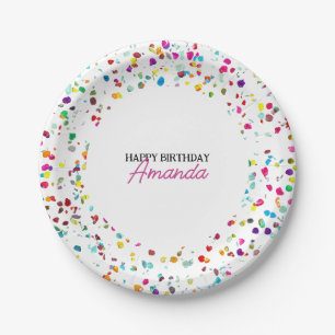 Schattigee Kleurrijke Confetti 1e Verjaardag Papieren Bordje