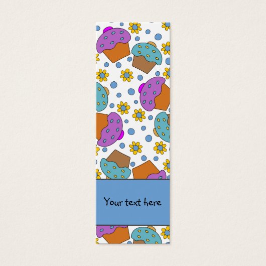 Schattigee kleurrijke cupcakes en bloemetjes desig mini visitekaartjes (Voorkant)