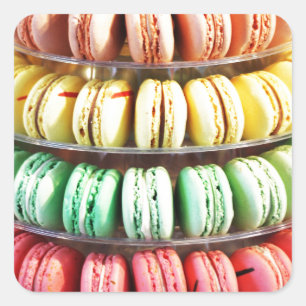 Schattigee kleurrijke dessert Franse Macaron Vierkante Sticker
