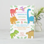 Schattigee Kleurrijke Dinosaurus Verjaardag Kaart (Staand voorkant)