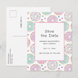 Schattigee kleurrijke donut patroon Baby shower Aankondigingskaart