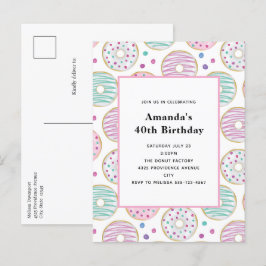 Schattigee kleurrijke donut patroon verjaardag uitnodiging briefkaart