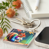 Schattigee Kleurrijke Eekhoorn Digitale Schilderij Sleutelhanger (Voorkant Rechts)