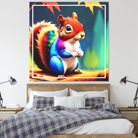 Schattigee Kleurrijke Eekhoorn met Glazen Canvas Afdruk (Insitu (Slaapkamer))