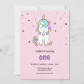 Schattigee kleurrijke eenhoorn | Pastel roze verja Kaart (Voorkant)