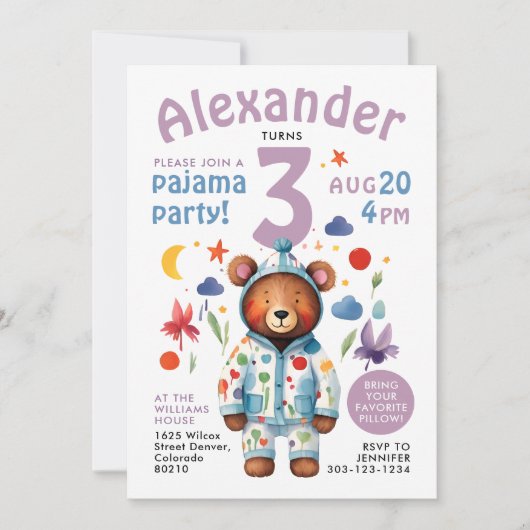 Schattigee Kleurrijke Girly Beer Pajama Bday Water Kaart (Voorkant)