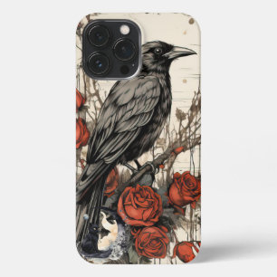 Schattigee Kleurrijke Gotische Raven & Red Rose iPhone 13 Pro Max Hoesje