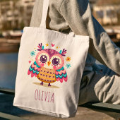 Schattigee kleurrijke grillige uil tote bag