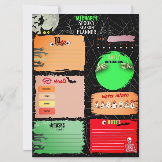 Schattigee Kleurrijke Halloween Printable Planner Kaart (Voorkant)