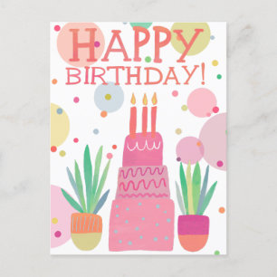 Schattigee Kleurrijke Happy Birthday Cake Roze Bol Briefkaart